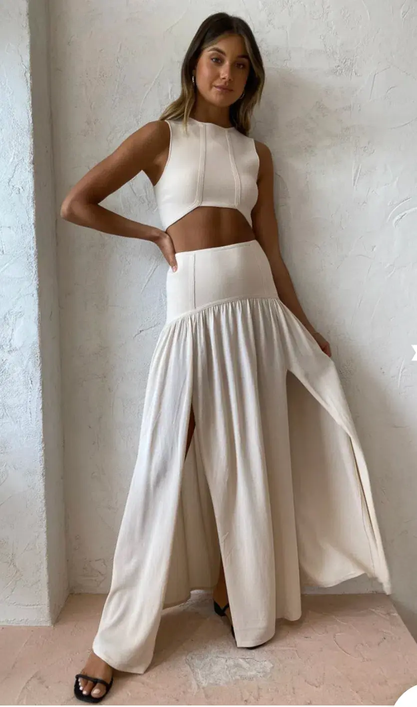 Bec and Bridge Amalia Knit Crop Top & Maxi Skirt Set in Cream Size 8 - Image 3