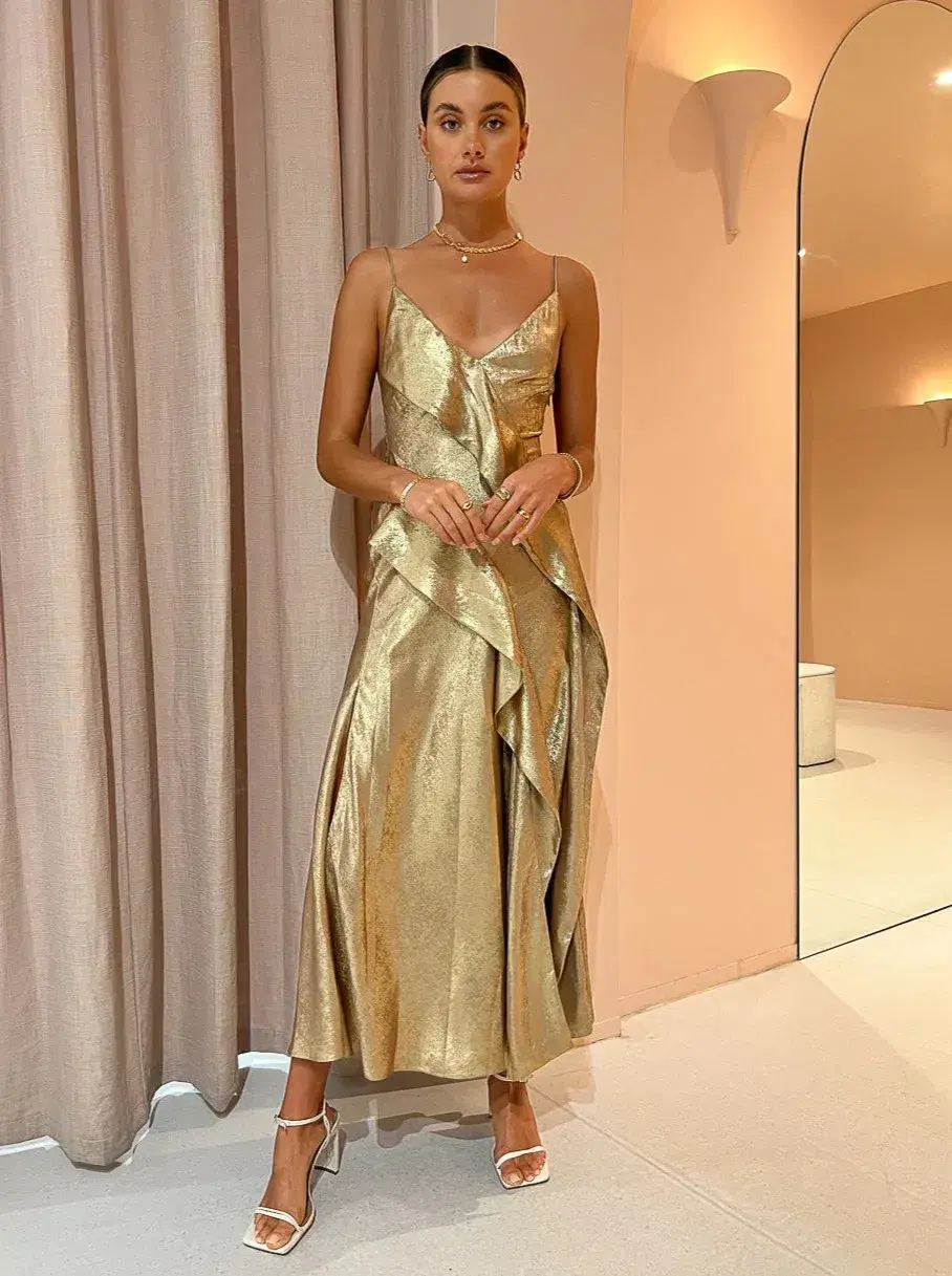 Acler Queensbridge Midi Dress in Gold Size 12 - Image 1