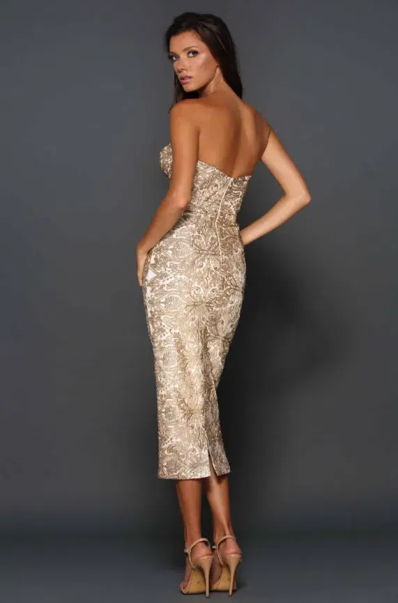 Elle Zeitoune Jayce Midi Dress Gold Size 10 - Image 2