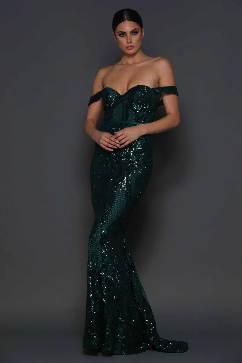 Elle Zeitoune Harris Gown Emerald Green Size 6 - Image 1