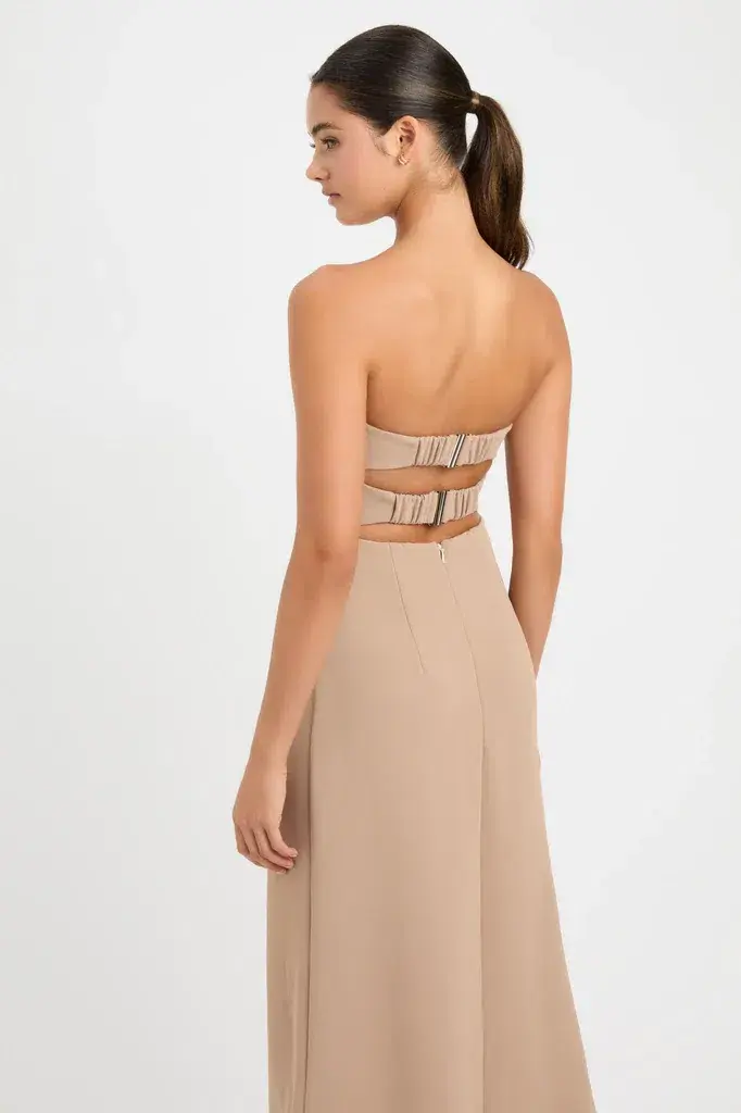 Kookai Alpha Strapless Midi Dress Sirocco Beige Size 12 - Image 2