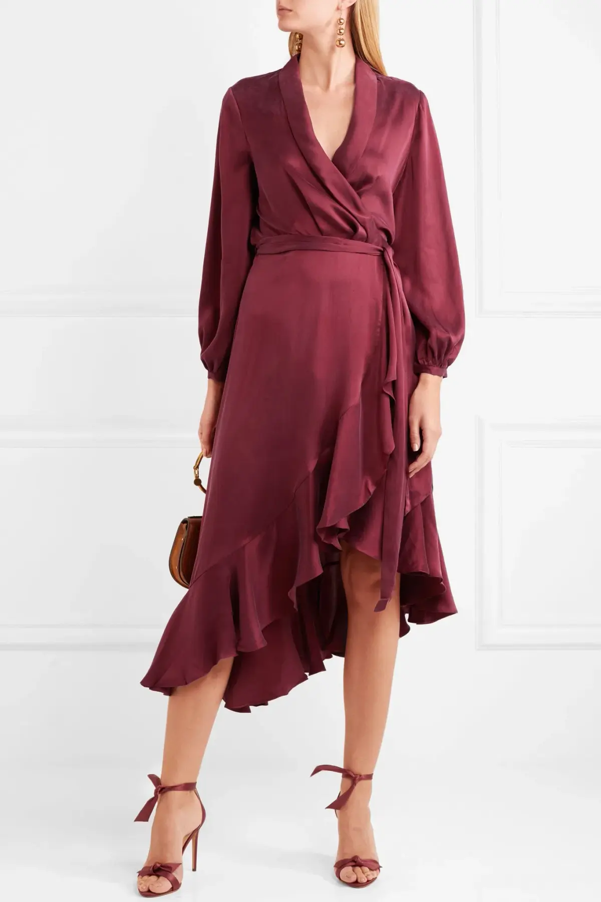 Zimmermann Asymmetric Washed Silk Wrap Midi Dress Burgundy Size 12 - Image 1