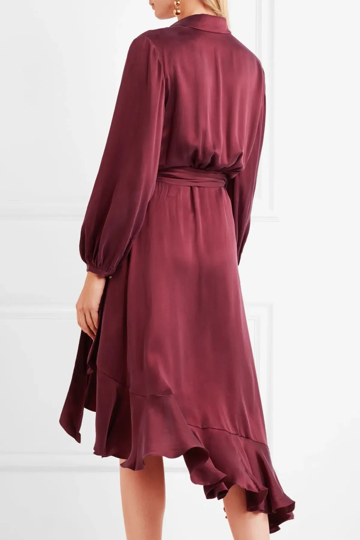 Zimmermann Asymmetric Washed Silk Wrap Midi Dress Burgundy Size 12 - Image 2