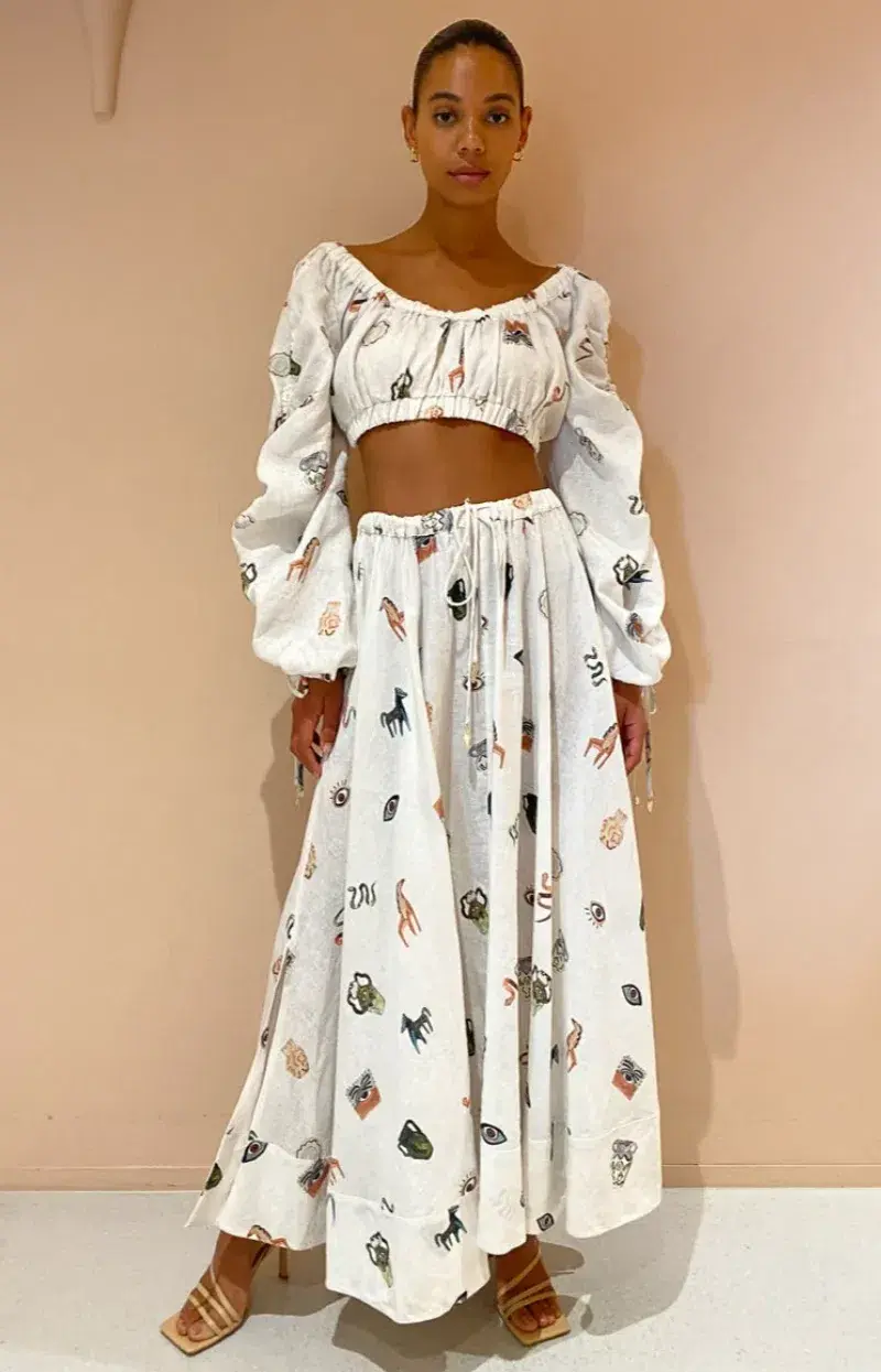 Alemais Hera Drawstring Top and Midi Skirt Set Print Size 8 - Image 1