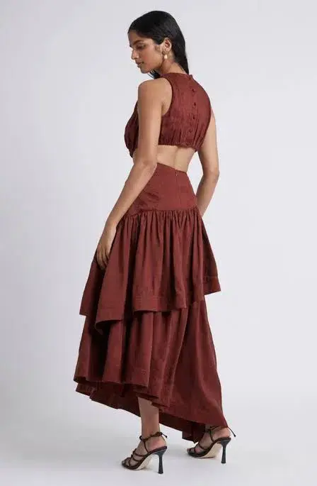 Aje Calitene Cut Out Dress Rust Size 6 - Image 3