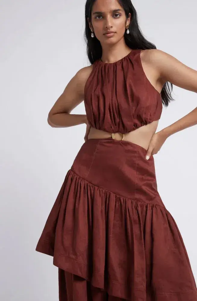 Aje Calitene Cut Out Dress Rust Size 6 - Image 2