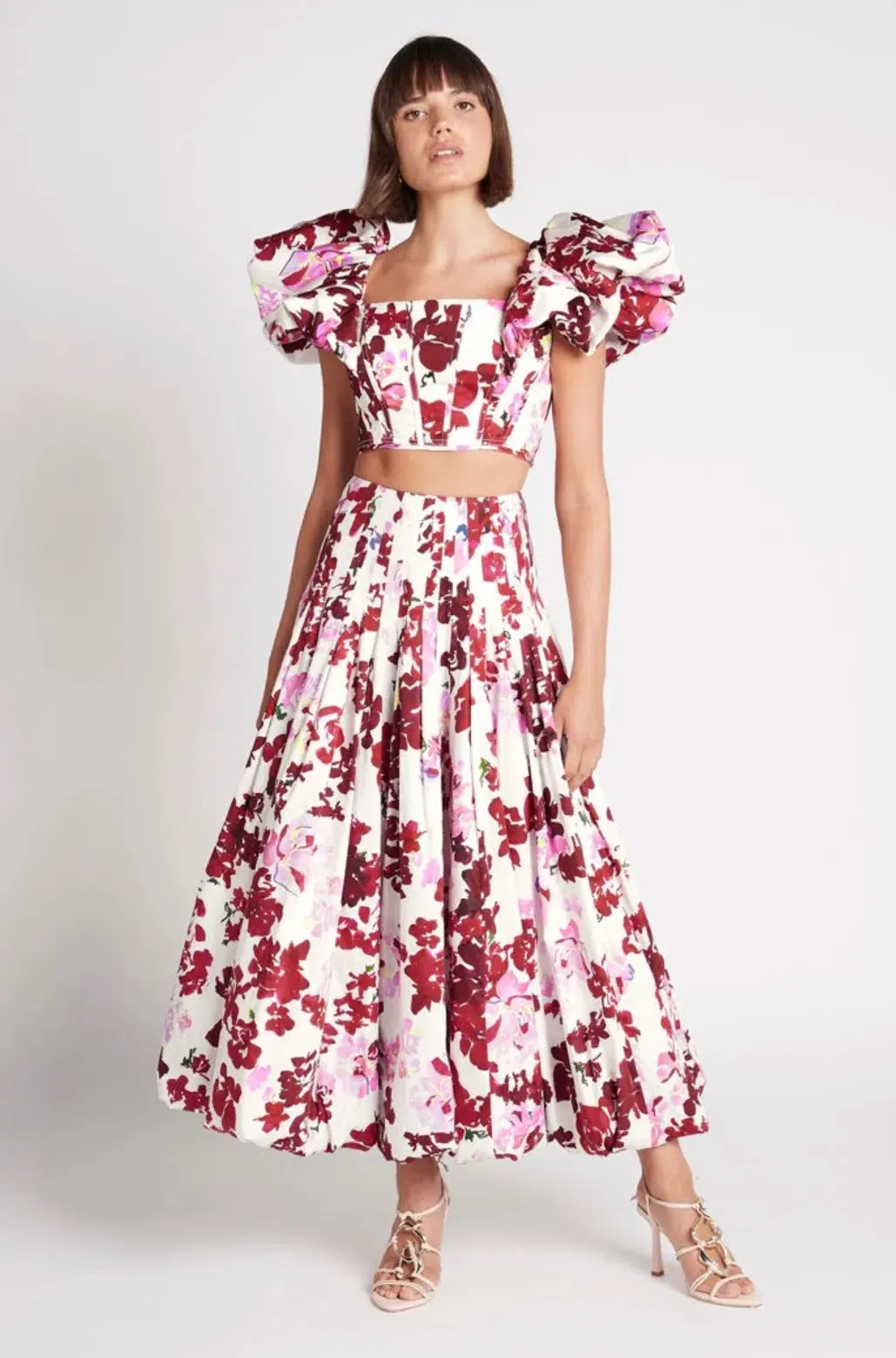 Aje Margot Bubble Sleeve Top Size 10 & Cherie Bubble Midi Skirt Size 8 Set Print - Image 5