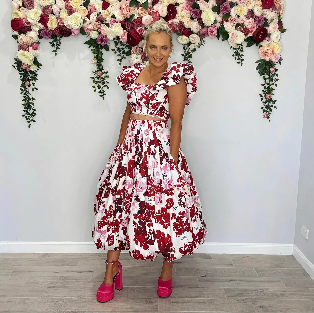 Aje Margot Bubble Sleeve Top Size 10 & Cherie Bubble Midi Skirt Size 8 Set Print - Image 2