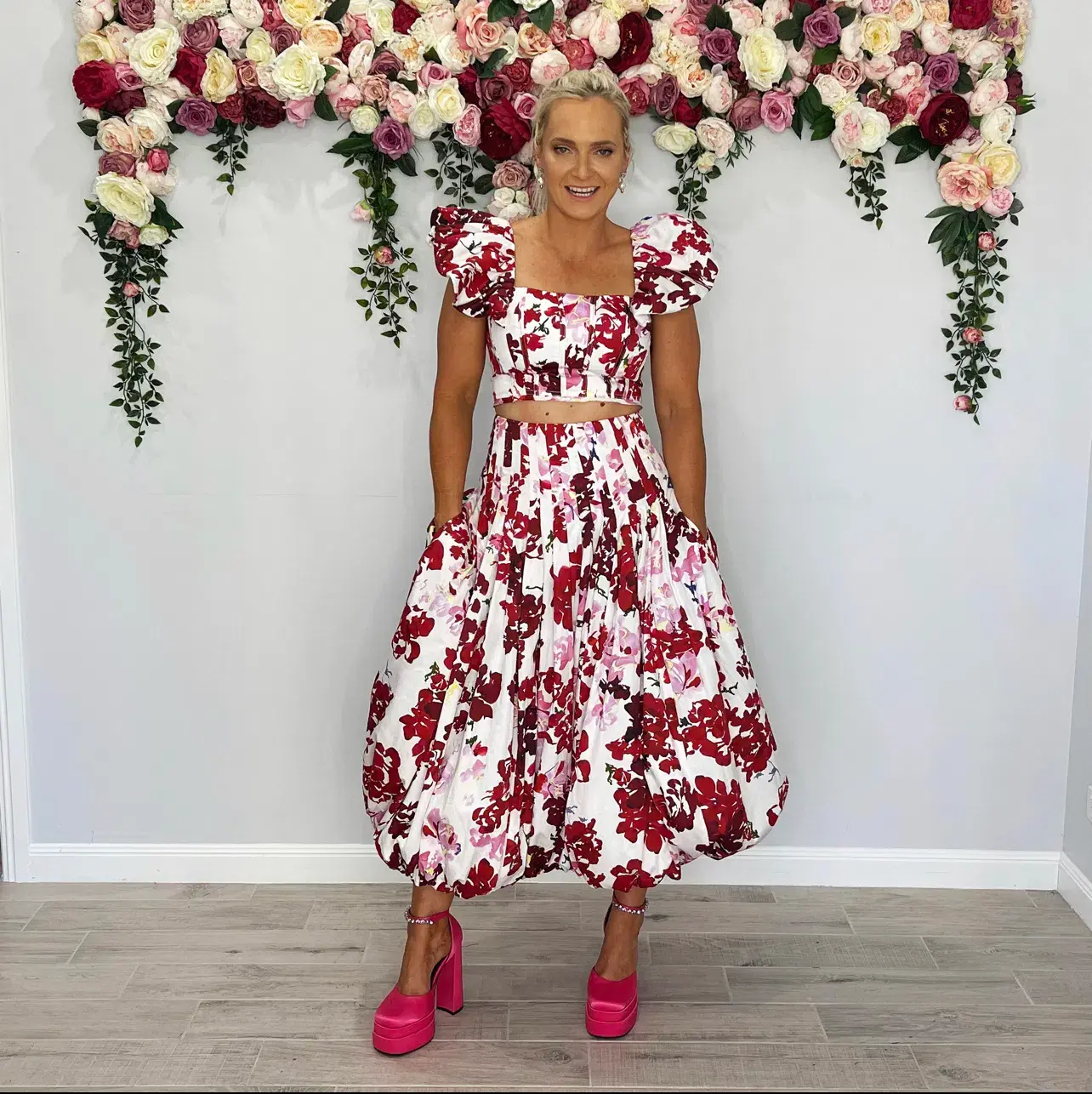Aje Margot Bubble Sleeve Top Size 10 & Cherie Bubble Midi Skirt Size 8 Set Print - Image 4