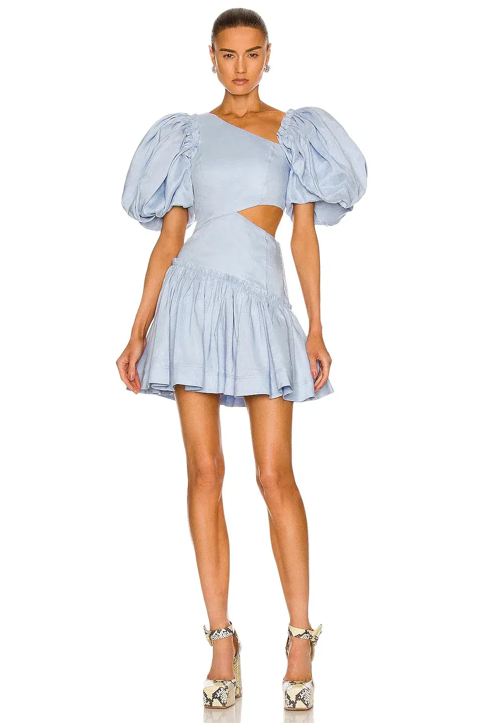Aje Chateau Cut Out Mini Dress in Sky Blue Size 8 - Image 5