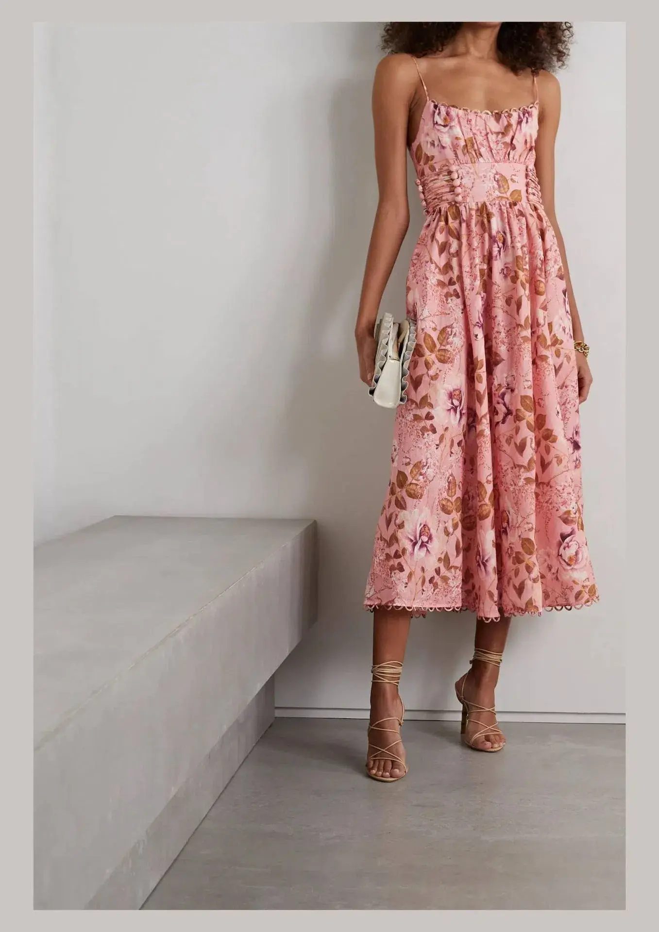 Zimmermann Rosa Floral Linen Midi Dress Pink Floral Size 16 - Image 2