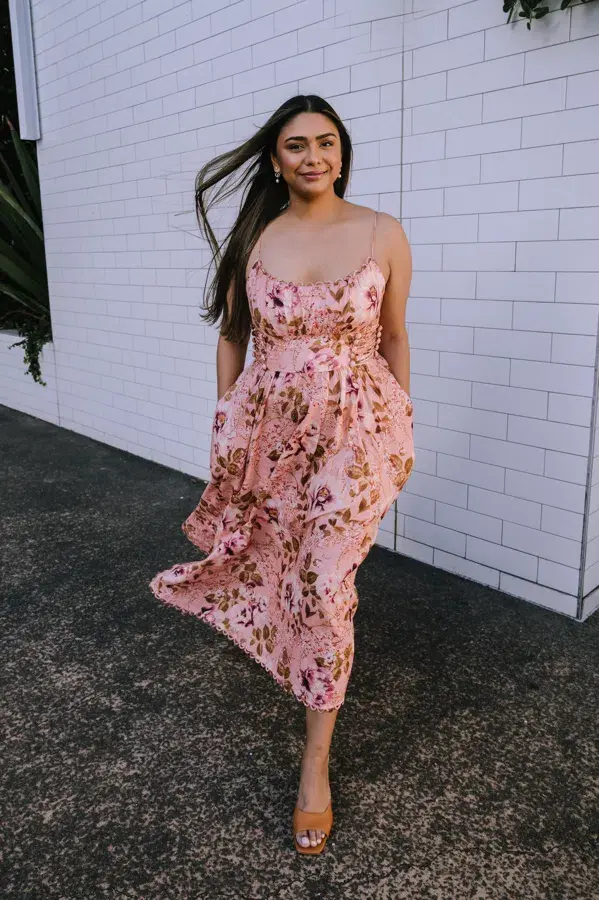 Zimmermann Rosa Floral Linen Midi Dress Pink Floral Size 16 - Image 1