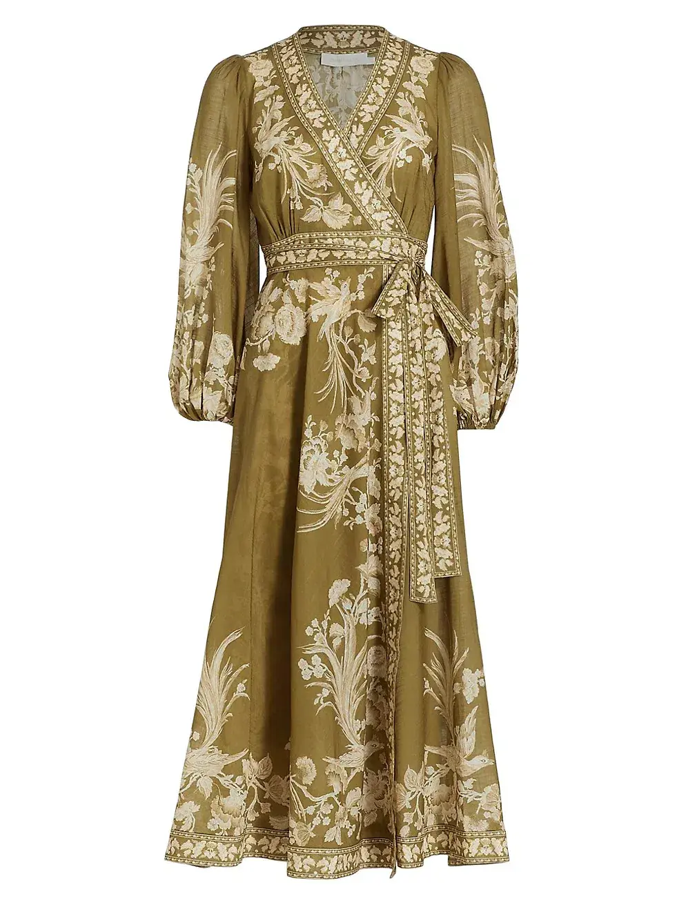 Zimmermann Anneke Wrap Midi Dress Green Print Size 16 - Image 3