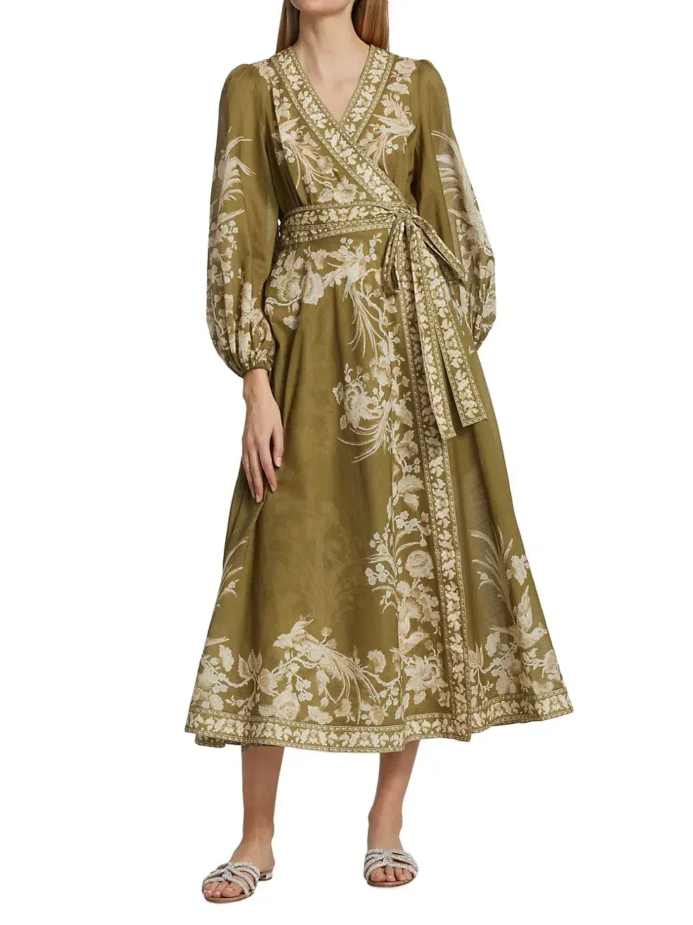 Zimmermann Anneke Wrap Midi Dress Green Print Size 16 - Image 5