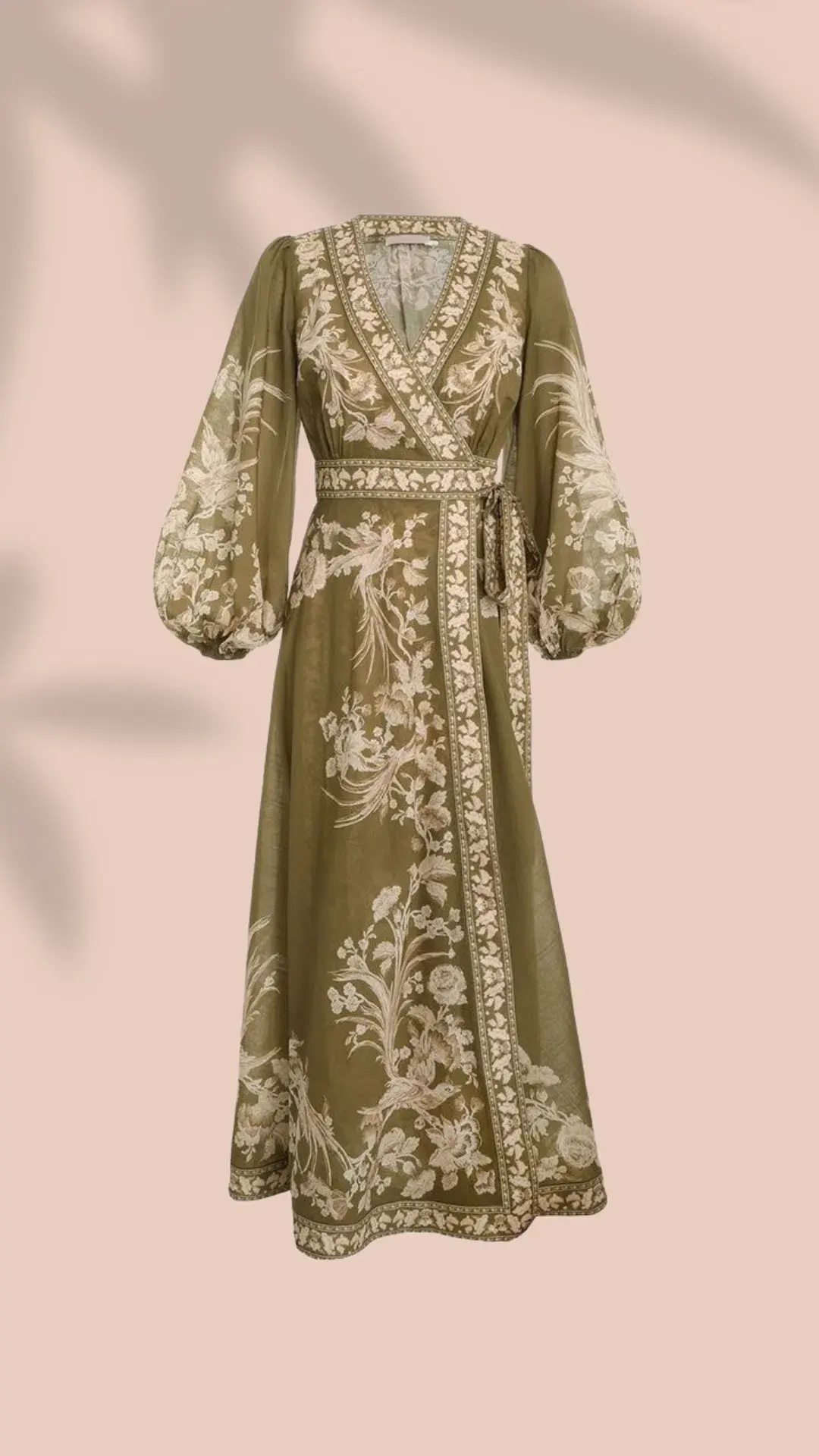 Zimmermann Anneke Wrap Midi Dress Green Print Size 16 - Image 7