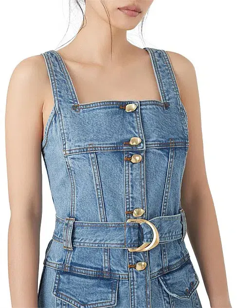 Aje Paperbark Denim Mini Dress Blue Size 4 - Image 4