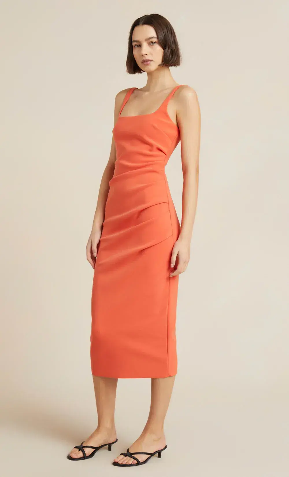 Bec & Bridge Karina Tuck Midi Dress in Fire Orange Size 14 - Image 2