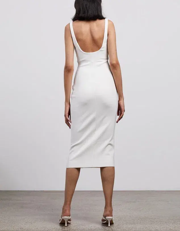 Bec and Bridge Hana Tuck Midi Dress Ivory Size 8 - Image 3