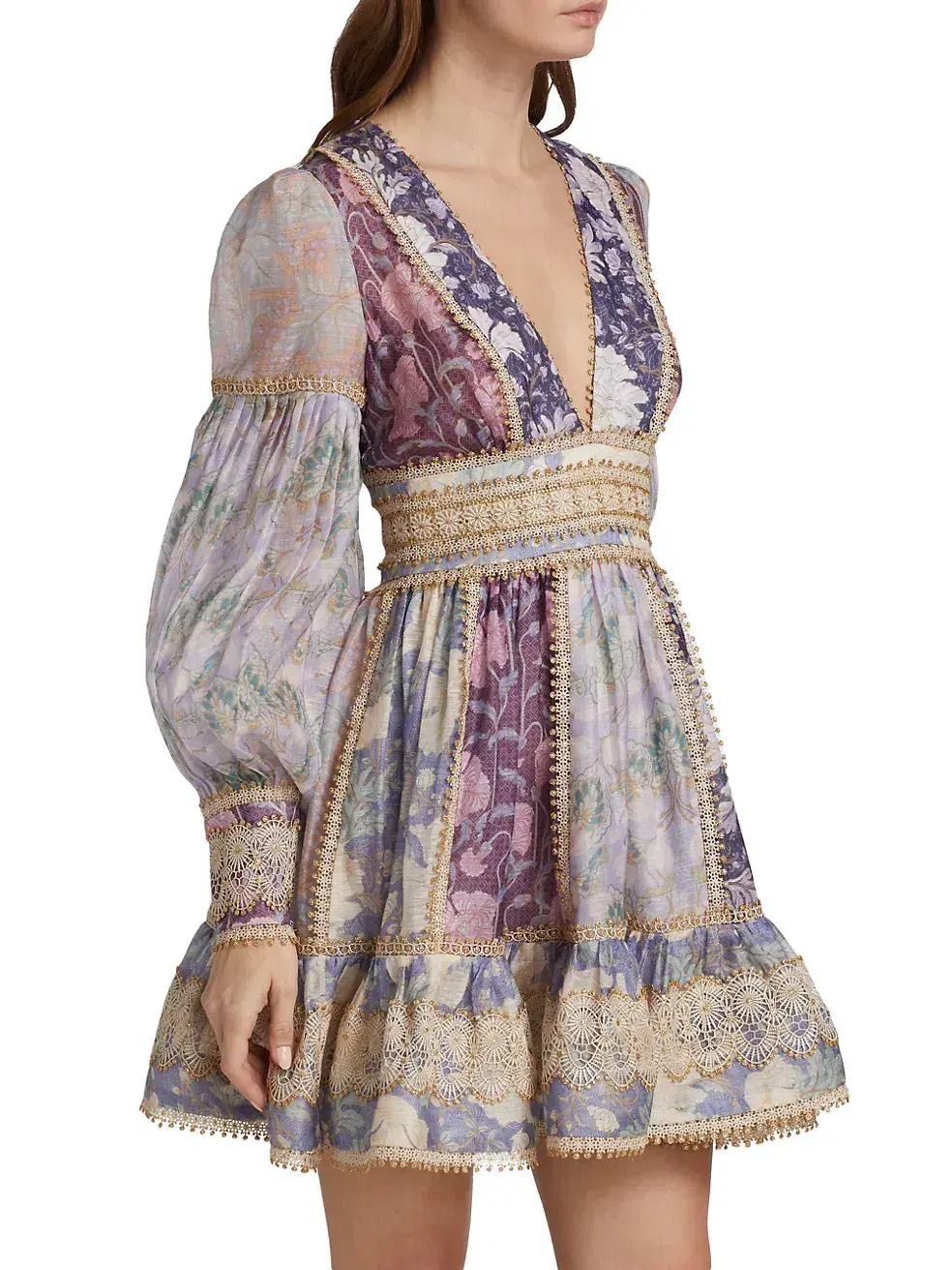 Zimmermann Celestial Lace Panelled Mini Dress Purple Floral Size 1 / Au 10 - Image 6