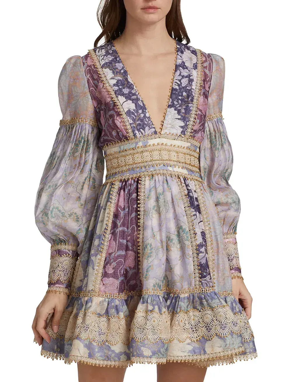 Zimmermann Celestial Lace Panelled Mini Dress Purple Floral Size 1 / Au 10 - Image 3