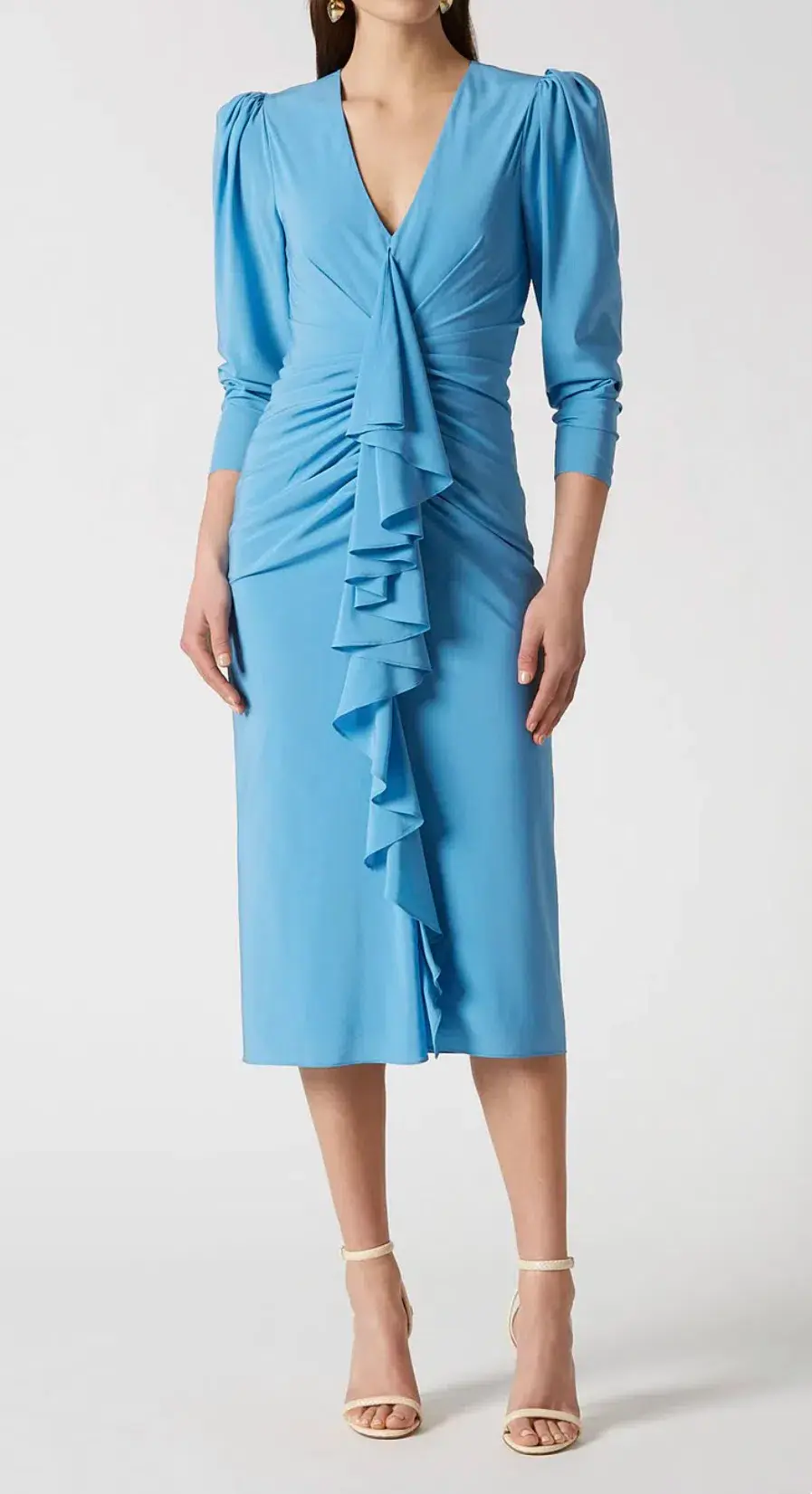 Scanlan Theodore Silk Drape Sleeve Dress Blue Size 8 - Image 5