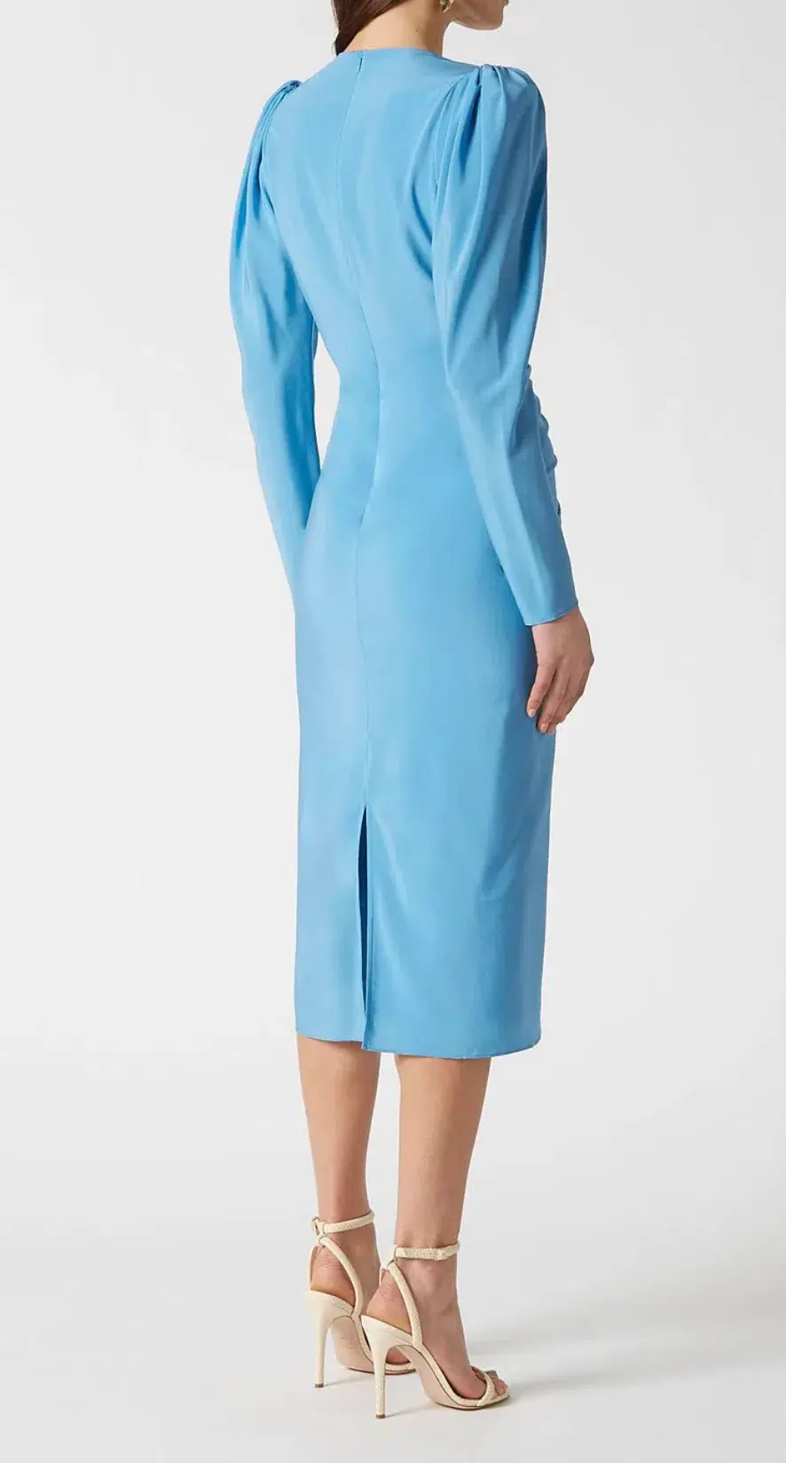Scanlan Theodore Silk Drape Sleeve Dress Blue Size 8 - Image 3