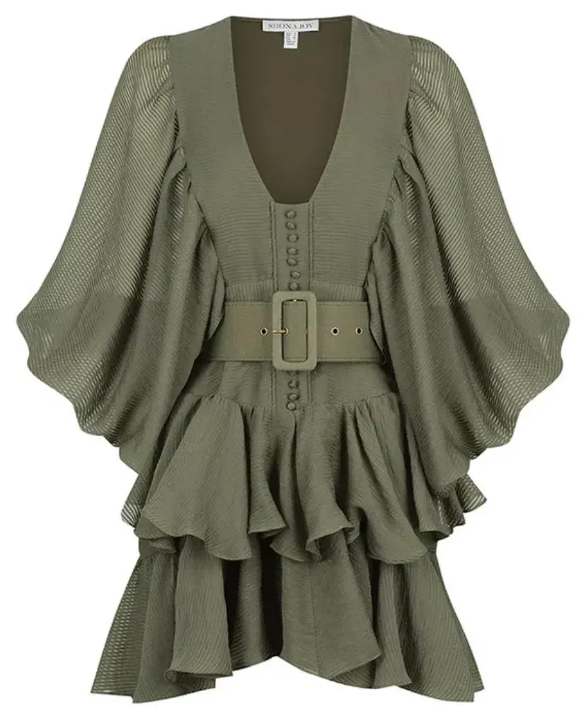 Shona Joy Charlotte Plunged Draped Mini Dress Khaki Size 8 - Image 2