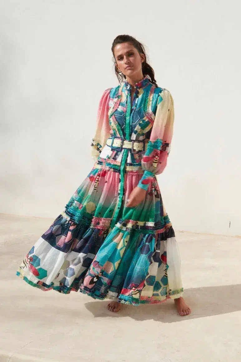 Mackenzie Mode Queen Bee Maxi Dress Print Size 6 - Image 1