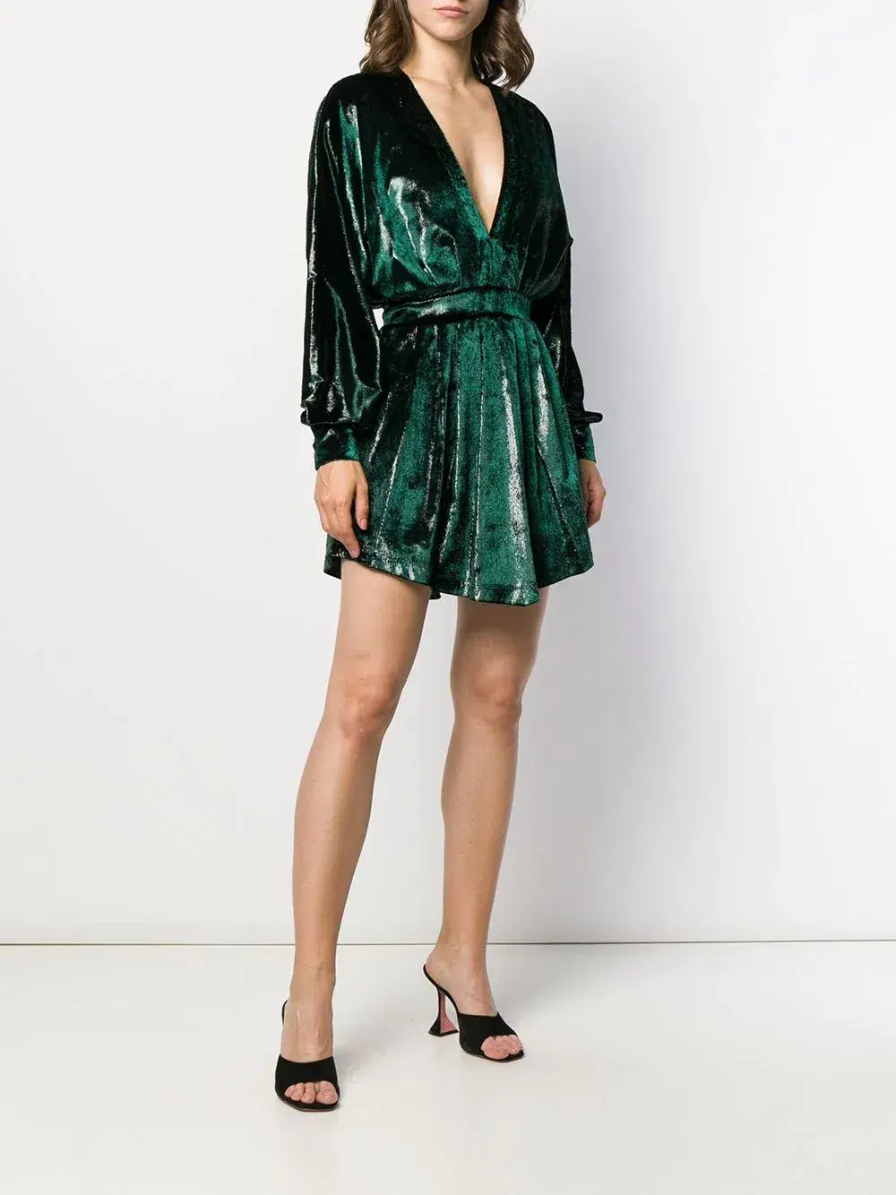 Balmain Metallic Velvet Flared Dress Green Size 38  - Image 2