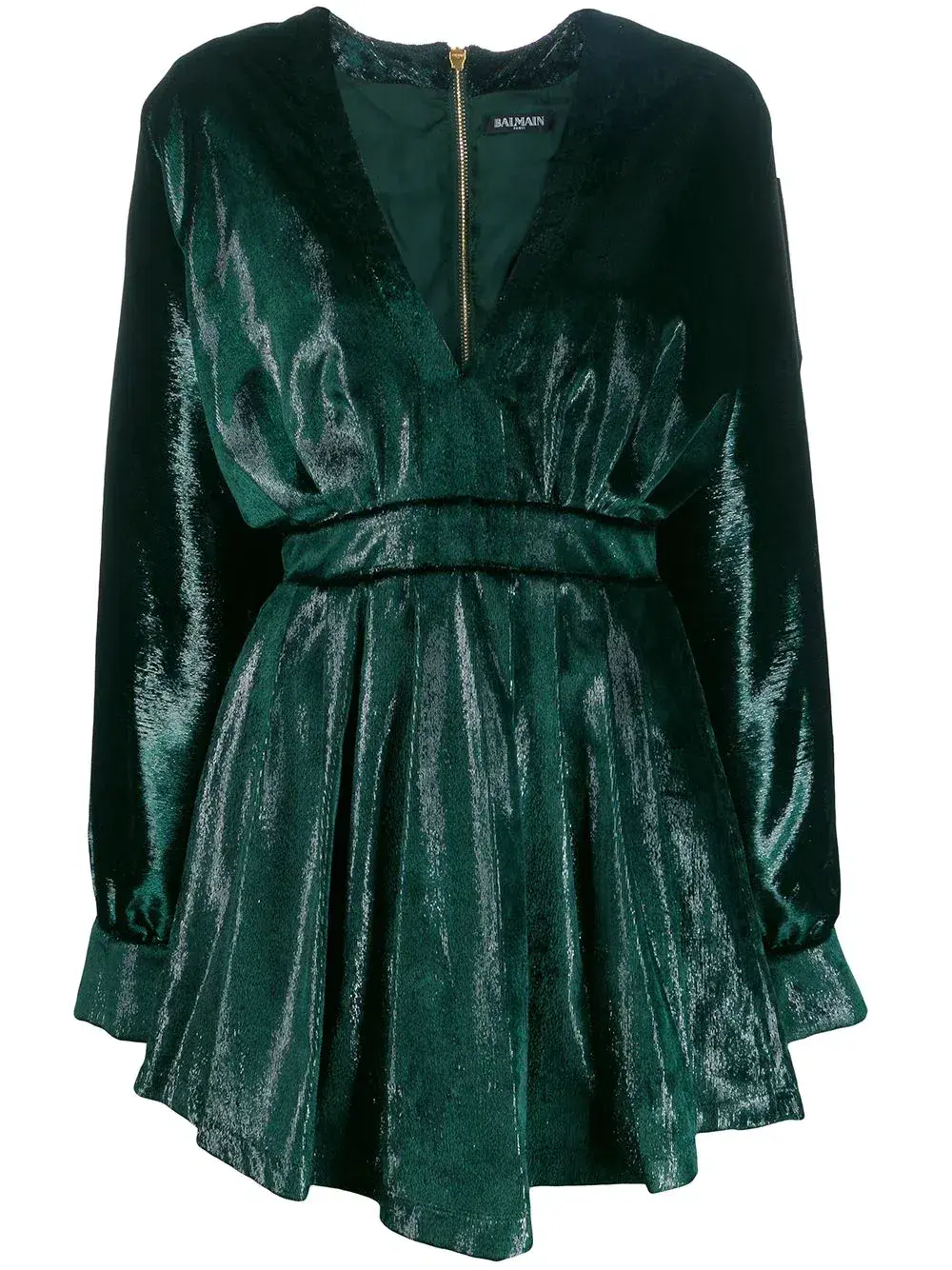 Balmain Metallic Velvet Flared Dress Green Size 38  - Image 4