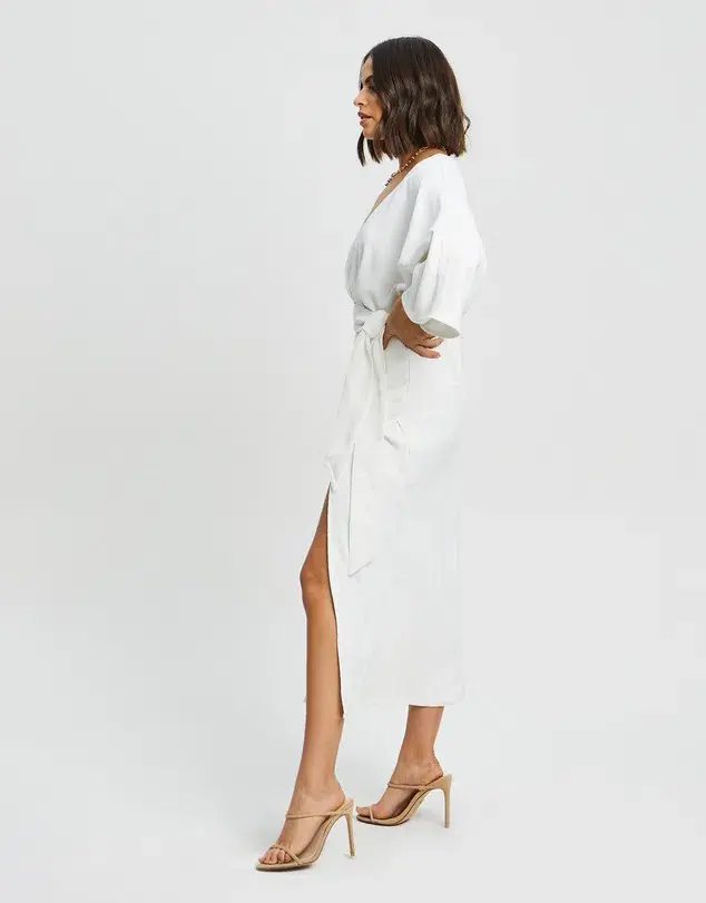 Tussah Midi Dress in White Size 8 - Image 3