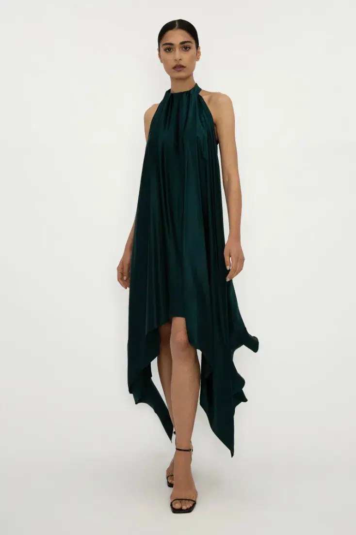 Bianca Spender Petrol Silk Isabella Midi Dress Green Size 8 - Image 1