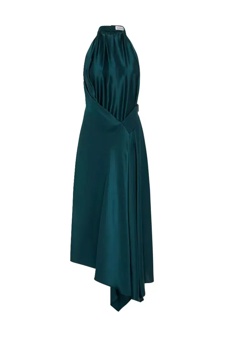 Bianca Spender Petrol Silk Isabella Midi Dress Green Size 8 for rent on The Volte - main image