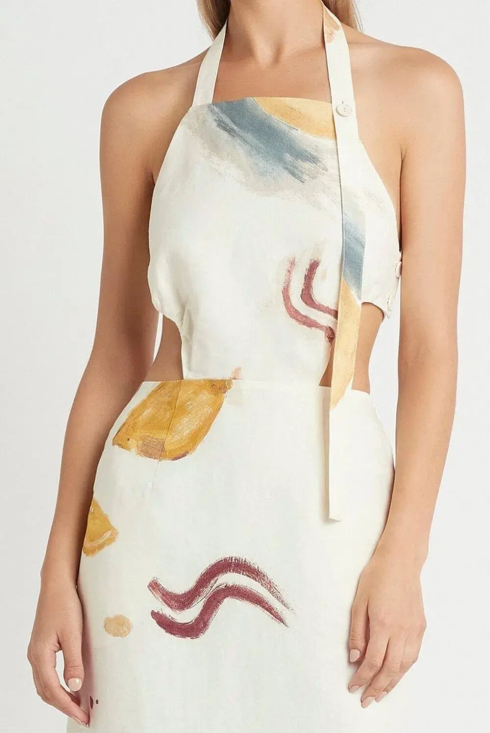 Sir The Label Gabrielle Penfold Martine Halter Dress Print Cream Size 0 / AU 6 - Image 2