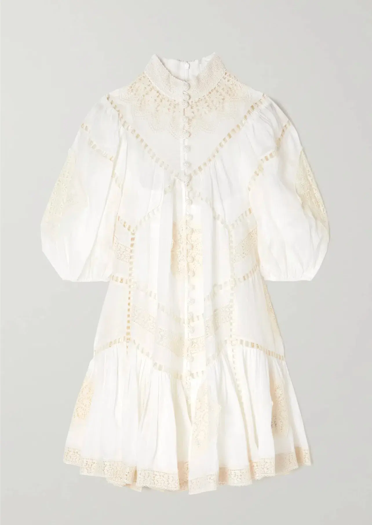 Zimmerman Jude Guipure Lace-Trimmed Ramie Mini Dress Cream Size 0P/Au 6  - Image 3