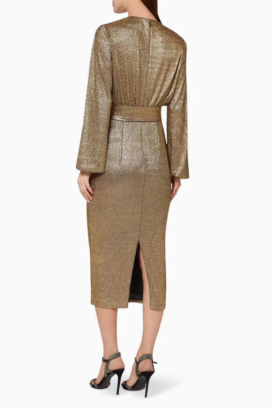 Elle Zeitoune Chase Gold Midi Dress Size 10 - Image 3