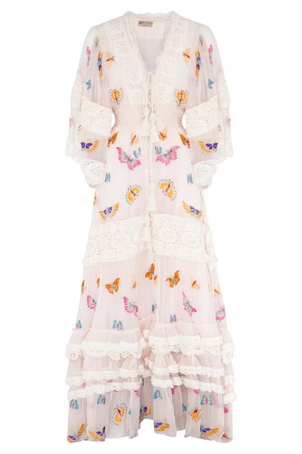 Fillyboo Madam Butterfly Embroidered Duster in Delicacy Size M for rent on The Volte - main image