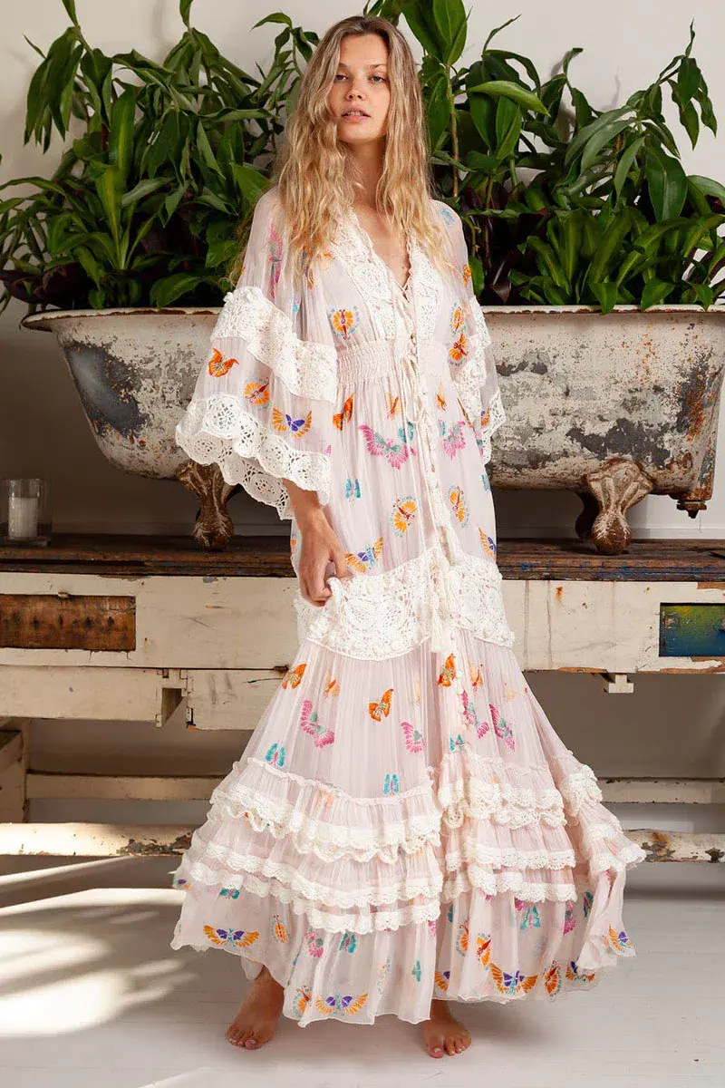Fillyboo Madam Butterfly Embroidered Duster in Delicacy Size M - Image 1