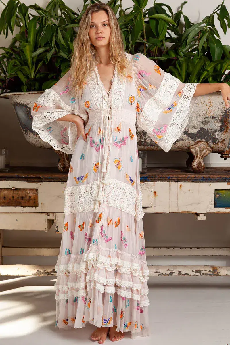 Fillyboo Madam Butterfly Embroidered Duster in Delicacy Size M - Image 2