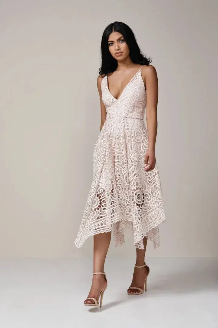 Nicholas Lace V Neck Ball Dress Antique Pink Size 6 - Image 1
