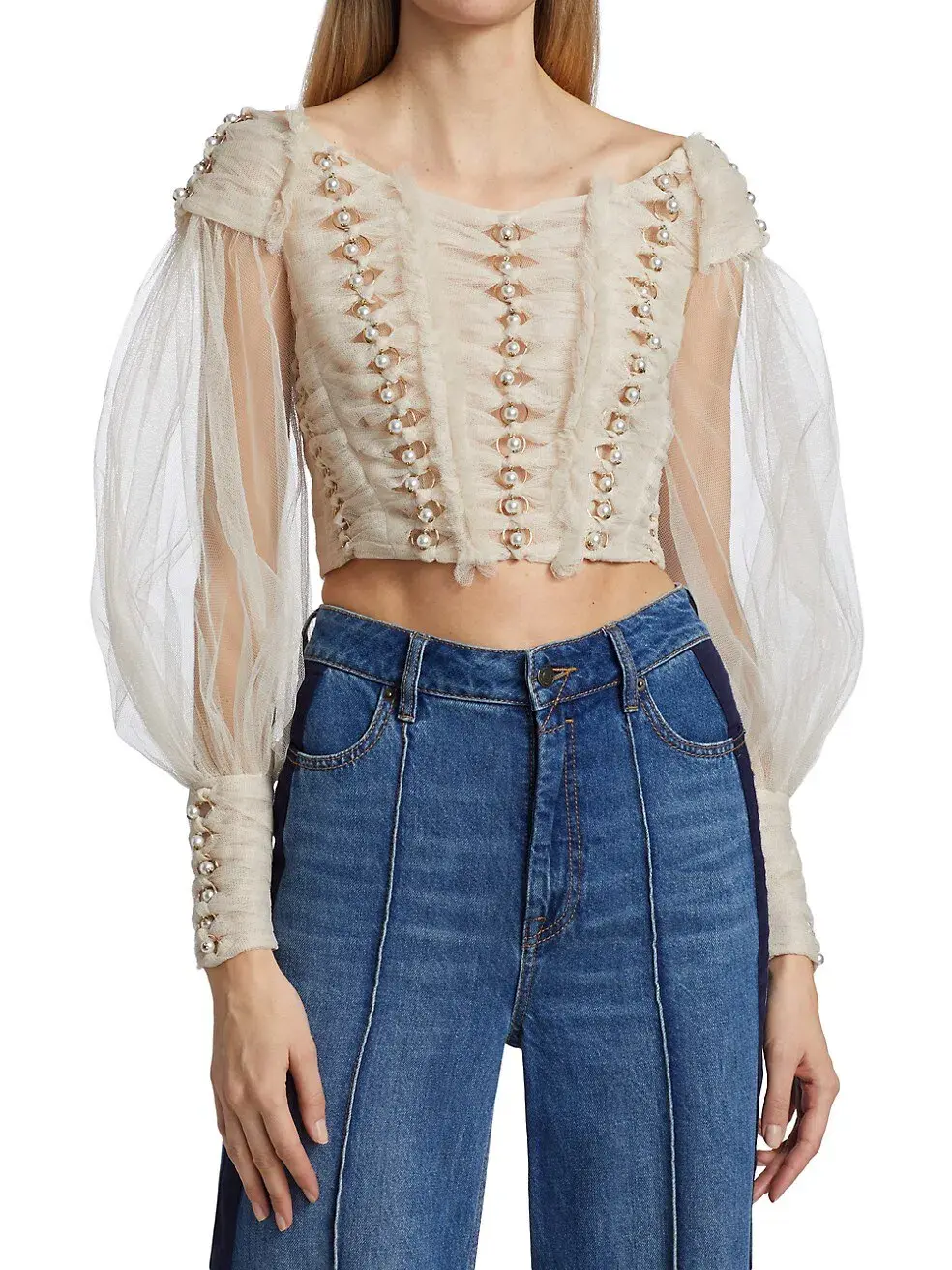 Zimmermann Rhythmic Chain Pearl Bodice Milk Size 0/Au 8 - Image 1