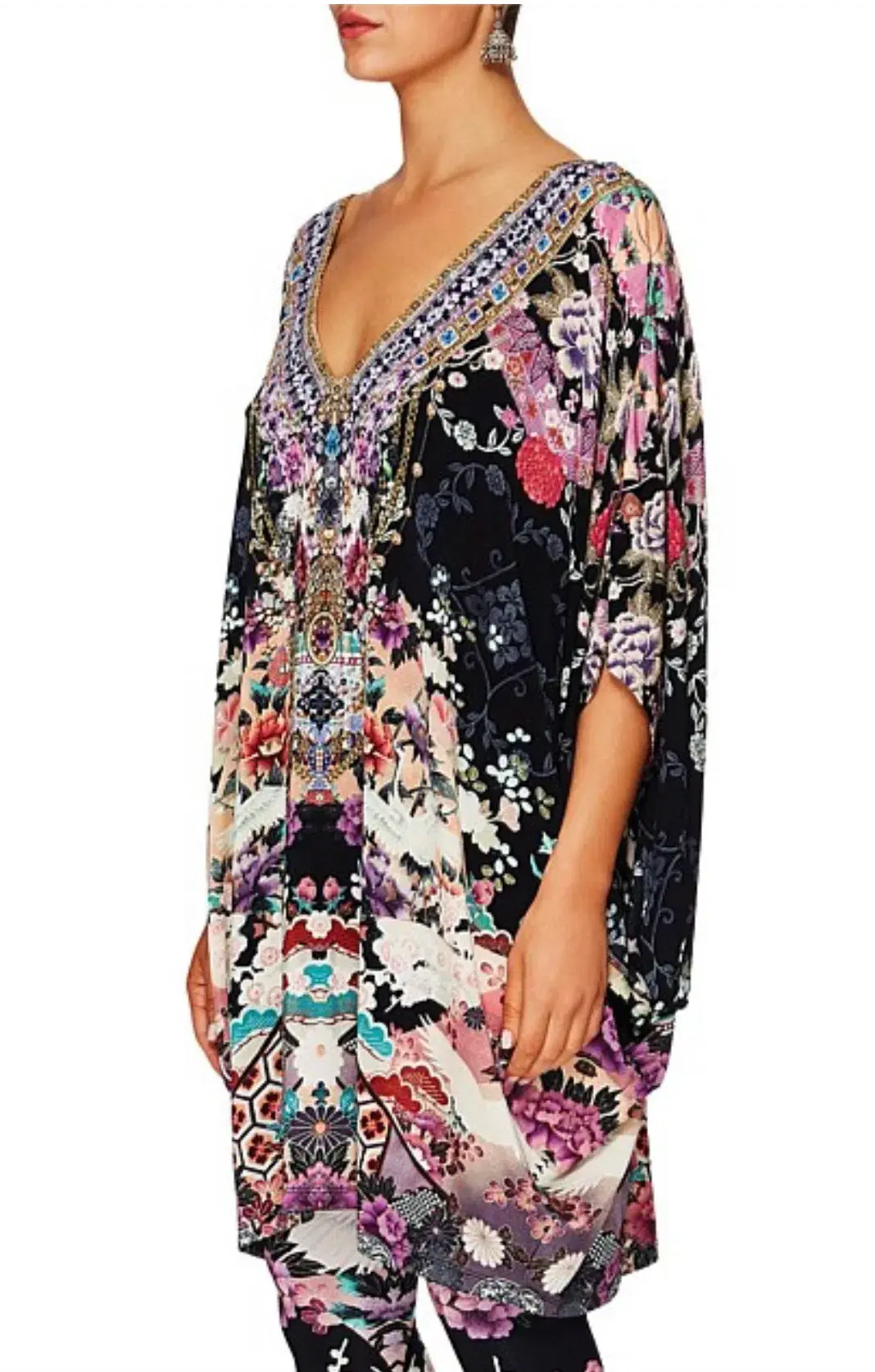 Camilla Bat Sleeve Dress Nights with Her Print One Size - Image 4