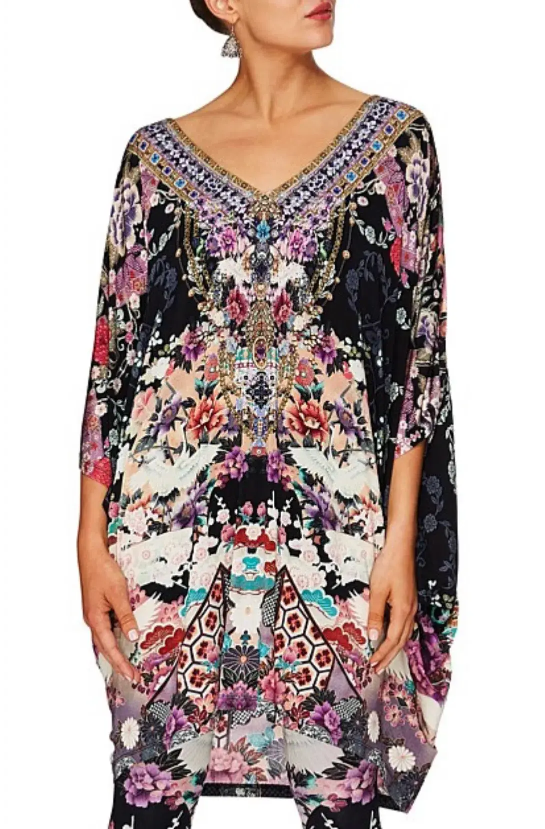 Camilla Bat Sleeve Dress Nights with Her Print One Size - Image 5