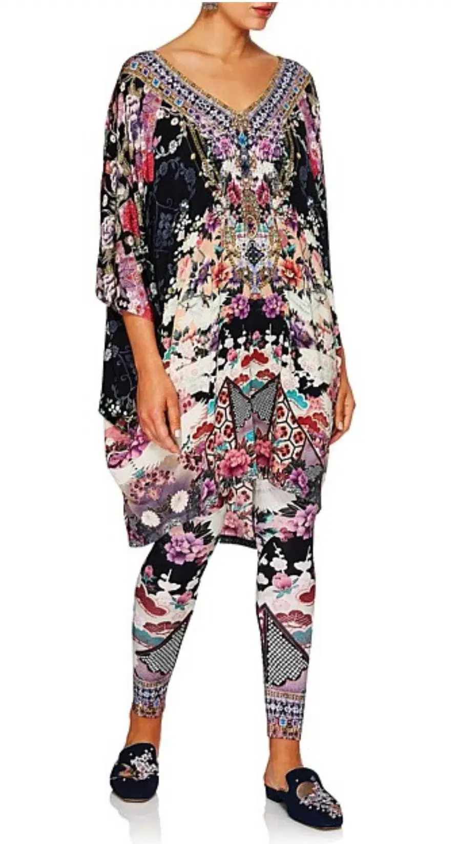 Camilla Bat Sleeve Dress Nights with Her Print One Size - Image 1