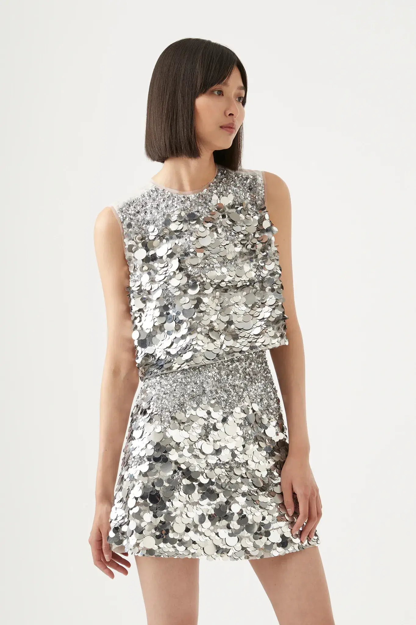 Aje Cherie Sequin Mini Skirt Silver Size 8 - Image 1
