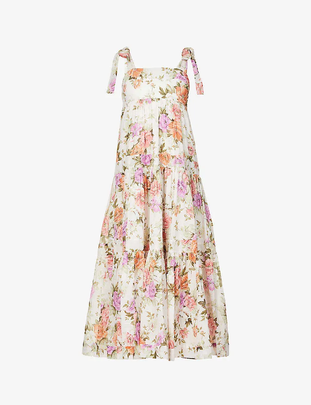 Zimmermann Pattie Floral Print Cotton Midi Dress Cream Floral Size 4 - Image 4