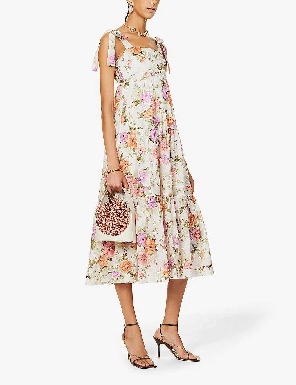 Zimmermann Pattie Floral Print Cotton Midi Dress Cream Floral Size 4 - Image 3