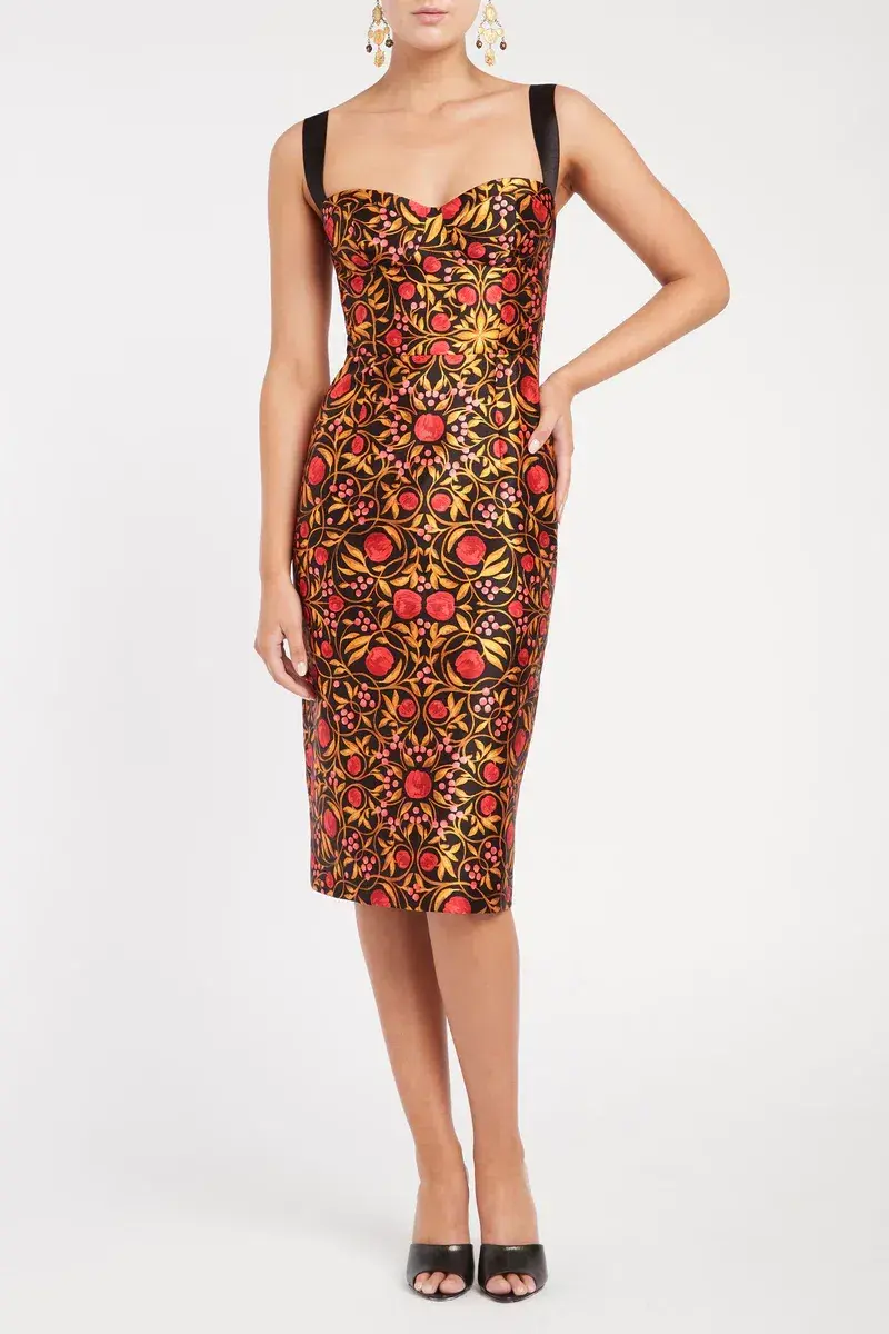 Rebecca Vallance Martine Midi Dress Black Print Size 8 - Image 1