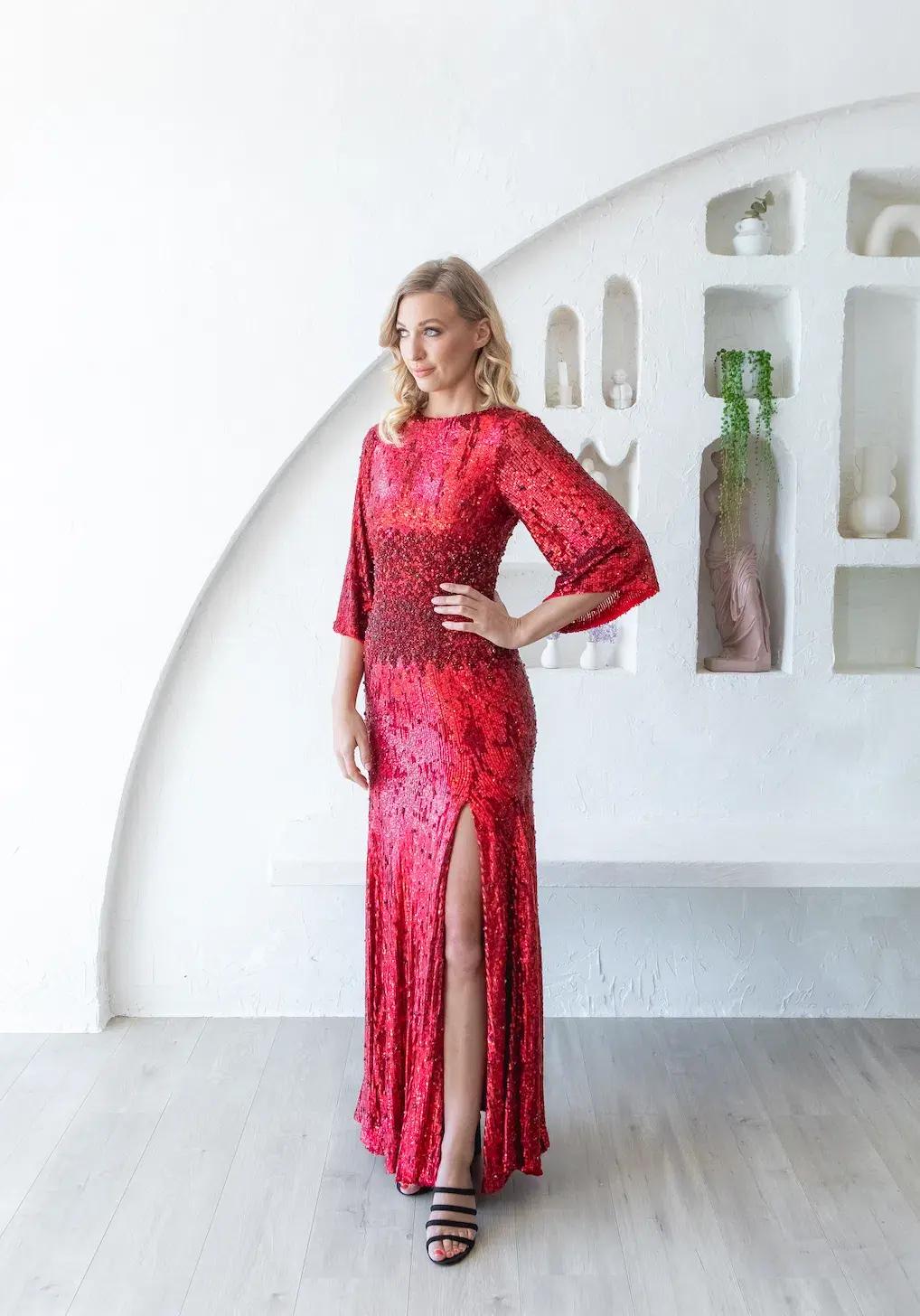 Rachel Gilbert Capella Sequin Gown Red Size AU 8  - Image 3