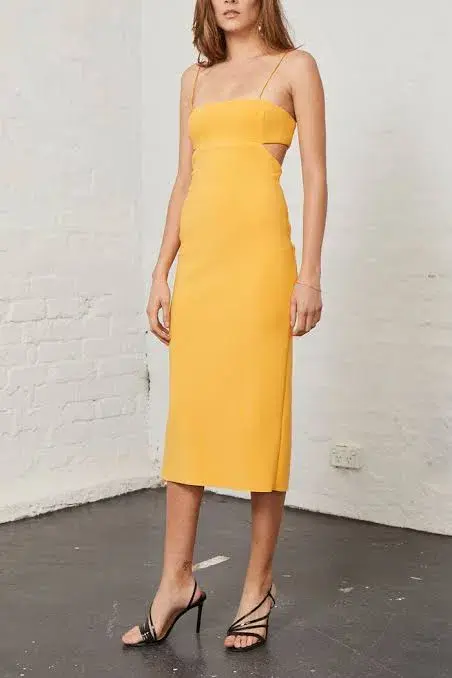 Bec and Bridge Elle Cut Out Midi Dress Yellow Size 6 - Image 1